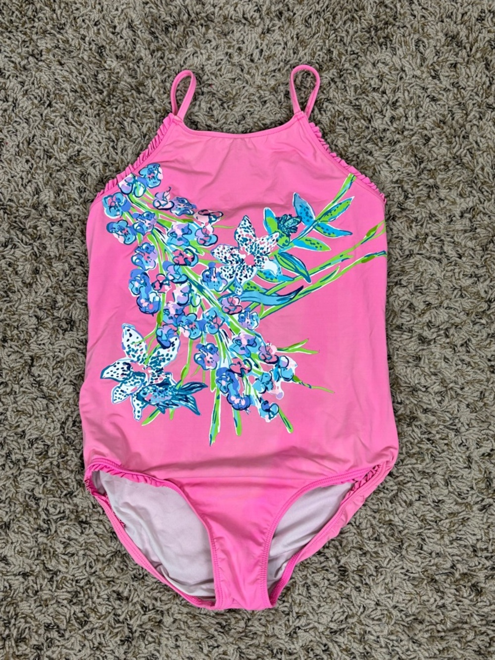 Lilly Pulitzer Juliet One Piece Girls Swimsuit UPF 50+ Pink Tropics Size 12